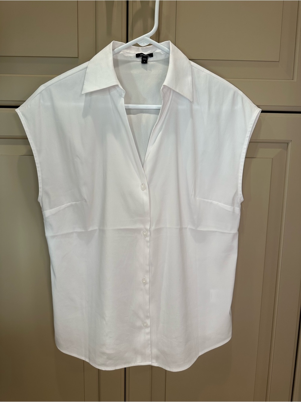 Express White Sleeveless Button-Down Collared Top
